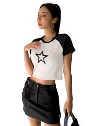 Black And White Star Printed Crop Top For Women Size S