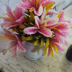 Pink Color Artificial Flower With With Plastic Pot
