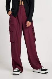 Maroon Color Double Pocket Women Trousers Size M