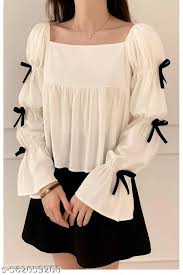 White Women Korean Ruffle Top Size M