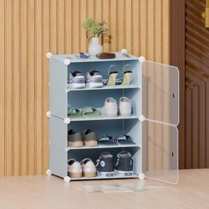 Aloxe Diy Foldable Shoe Rack 4 Layer Plastic Shoes Rack Cover Stand Home Blue