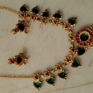 Gold Plated Green And Red Color Necklace For Women