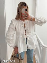 White Cotton Tunic Tops For Women Size M