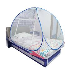 Mosquito Net Polyester Foldable For Adult Single Bed White And Blue Colour