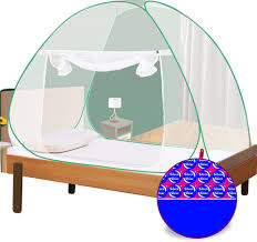 Hine Silver Shine Mosquito Net Foldable Polyester Single Bed White Color Green