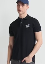 U Point S Point Polo Assn Point Men Navy Blue Extra Slim Fit Polo T Shirt With Brand Print Size S