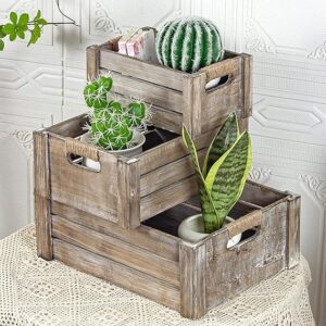 Hamdan Collection Set Of 3 Rustic Wood Nesting Crates