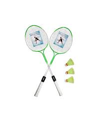 Double Shaft Badminton Racket Set Of 2 Piece With 3 Piece Nylon Shuttles Green Strung