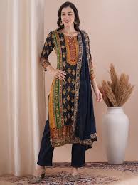 Fashor Multicolor Designer Women Kurti With Bottom And Dupatta Size L