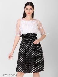 Women Fit And Flare White Black Dress Size M