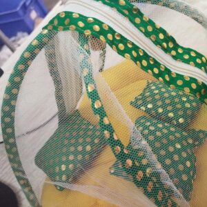 Yellow And Green Color Printed Mosquito Net Bedding Set For Laddu Gopal