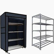 Multipurpose 4 Layer Metal Pipe Black Cover Shoe Rack