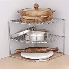 Stainless Steel Multipurpose Kitchen Space Organizer Corner Shelf Rack Stand 2 Tier