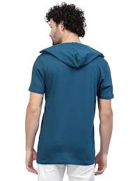 Blue Colour Half Sleeve Hoodie For Men Size L