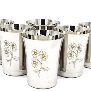 Stainless Steel Drinking Water Glass Flower Printed 500Ml Pack Of 5