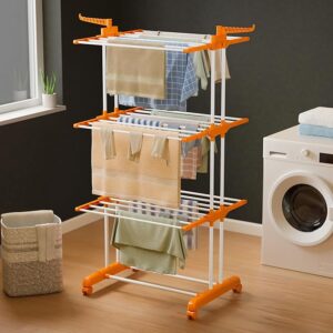 Happer Premium Clothes Stand For Drying With Wheels Portable 3 Layer Rack Balcony