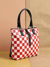 Checked Structured Leather Shoulder Bag For Women