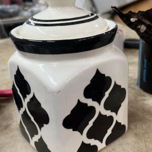 Black Chidi And White Hand Painted Ceramic Jar With Lid 500Ml