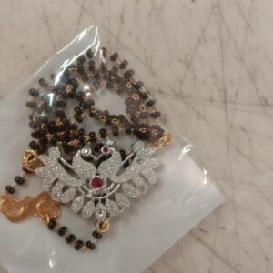 Silver Bird Design And Black Beads Mangalsutra For Women