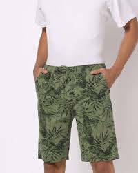 Dnmx Olive Green Color Printed Shorts For Men Size 38