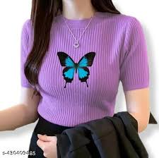 Meesho Lavender Color Butterfly Crop Top For Women Size M