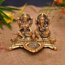 Beautiful White Metal Gold Plated Laxmi Ganesh Idol 1Pc