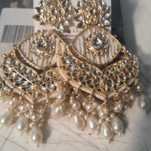 Womens White Earrings Golden