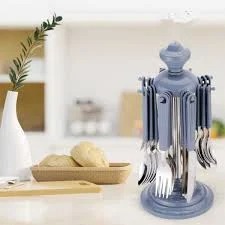 Cutlery Set With Round Stand Grey 24Pc