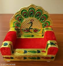 Wooden Peacock Themed Intricate Laddu Gopal Singhasan