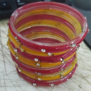 Red And Yellow Colour Bangles Set Size 2X4 For Women