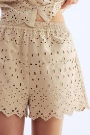 H And M Beige Color Cotton Designer Women Shorts Size L