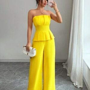 Savana Women Yellow Pleated Co Ord Set Size M