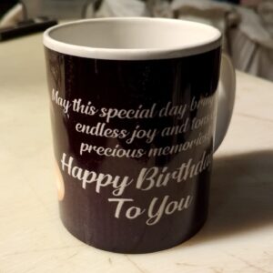 Black Printed Happy Birthday Wishes Cup For Tea Coffee