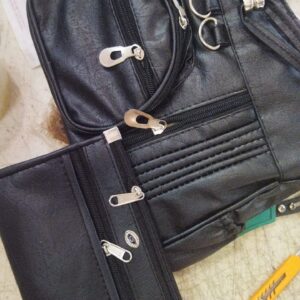 Black Leather Handbag With Wallet For Women