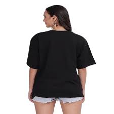 Black Colour Printed T Shirt Size L For Women