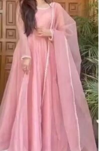 Net Pink Gown And Dupatta For Woman Size M