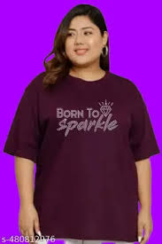 Women Wine Printed Round Neck Tshirts Size Xl