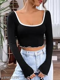 Black And White Colour Full Sleeve Crop Top For Women Size L