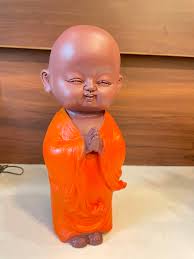 Namaste Buddha Monk Statue Brown Orange