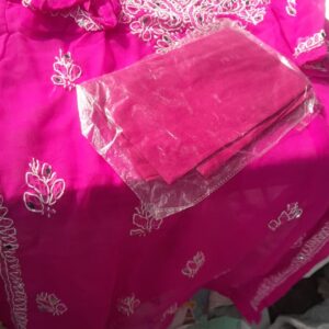Womens Georgette Mirror Kurti With Undershirt Pink Size M
