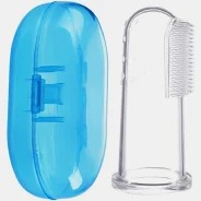 Transparent Silicone Finger Toothbrush With Sky Blue Cover