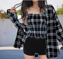 Womens Checked Black Shirt With Top Size S