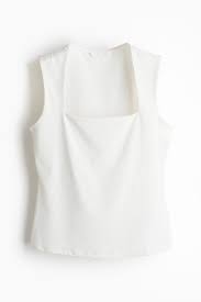 Hm Square Neck Jersey Top White For Women Size M