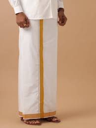 White Single Dhoti With Golden Zari Border