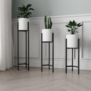 3 Pot White Black Planter Stand With Planters