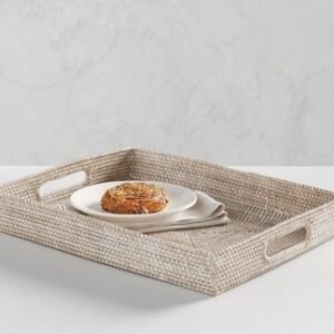 Pottery Barn Tava Handwoven Rattan Serving Tray Brown Color
