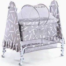 Fab N Funky Baby Cradle With Mosquito Net Storage Grey