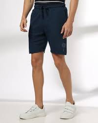 Teamspirit Men Regular Fit Knit Shorts With Logo Embroidery Blue Size S