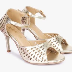 Viviana Women PeepToes Stilettos With CutWork Pattern Champ Gold Color Size 9