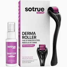So True Derma Roller 1Mm With Sanitizer 540 Stainless Steel Needles